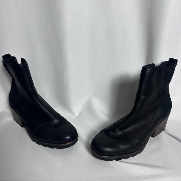 Sorel Women’s Cate Booties Black Heeled Leather Suede Boots sz 7.5 - Picture 10 of 12